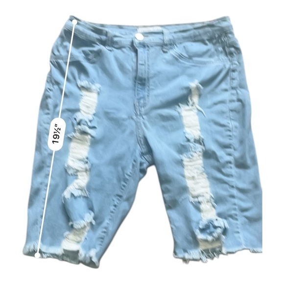 Encore Jeans denim light blue raw hem distressed shorts 1X ripped detail stretch - Picture 9 of 11